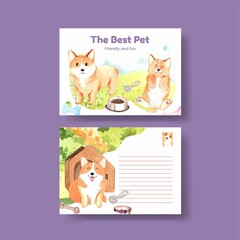 Postcard Template With Corgi Dog Conceptwatercolor Style