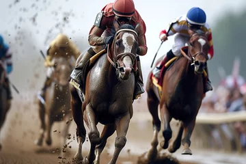 Poster Horses running past on the racetrack, Kentucky Derby. © Marcela Ruty Romero