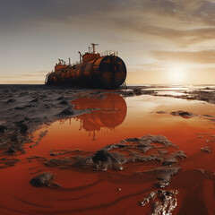 Oil leak from a ship.