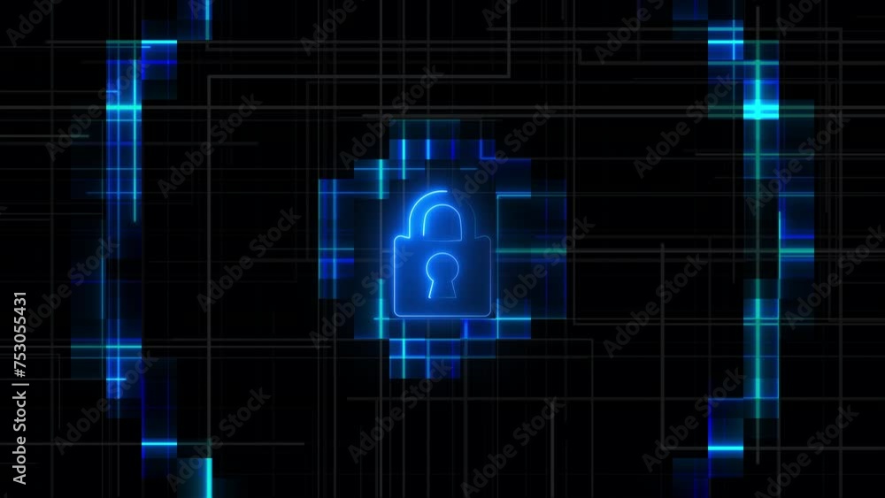 Poster digital circuit with neon lock. computer generated 3d render
