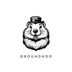 Groundhog Line art mascot logo design. Vector Groundhog Cartoon Character. Happy Groundhog Day Vector Illustration
