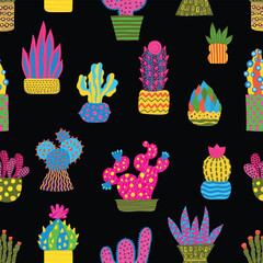 Cute cactus. Colorful vector.seamless pattern. Can be used in textile industry, paper, background, scrapbooking.