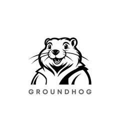 Groundhog Line art mascot logo design. Vector Groundhog Cartoon Character. Happy Groundhog Day Vector Illustration