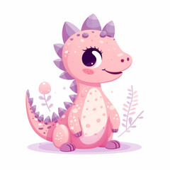 Cute pink dinosaur character for children, pastel colors, isolated illustration in flat style