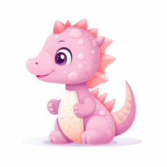 Cute pink dinosaur character for children, pastel colors, isolated illustration in flat style