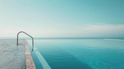 Utilize negative space to emphasize the modern minimalist design of the swimming pool, framing the pool against a vast expanse of sky or a minimalist landscape, generative AI