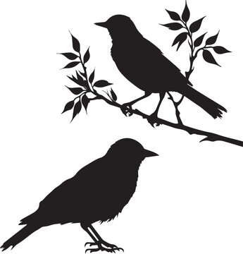 recommend clip art: Bird on branch black silhouette vector on white background