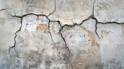 Cracks on the wall at the house or residence. The crack in the cement wall, Caused by the subsidence of the ground. Concrete wall crack background. - obrazy, fototapety, plakaty
