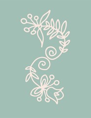 Pre-made background in pastel shades with a graphic element. Botanical folkloric element on a delicate plain background - digital illustration. Will be used in scrapbooking, creating cards, posters