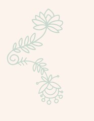 Pre-made background in pastel shades with a graphic element. Botanical folkloric element on a delicate plain background - digital illustration. Will be used in scrapbooking, creating cards, posters
