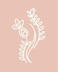 Pre-made background in pastel shades with a graphic element. Botanical folkloric element on a delicate plain background - digital illustration. Will be used in scrapbooking, creating cards, posters