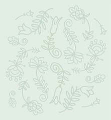 Pre-made background in pastel shades with a graphic element. Botanical folkloric element on a delicate plain background - digital illustration. Will be used in scrapbooking, creating cards, posters