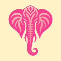 Illustration vector graphic of aesthetically patterned pink elephant head with color background. Perfect for company or gaming logo.
