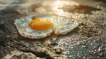 So hot you can fry and egg on the road, Global warming concept.