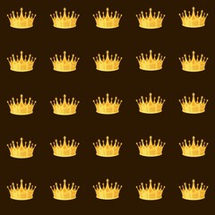 Golden crown fabric seamless textile patterns on black background. Decorative vector illustration design.