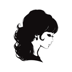 Woman head silhoutte, Beautiful face and hair Fashion icon short curly hair profile woman vintage