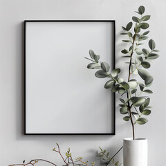 Modern Black A1 Photo Frame on White Background Mockup