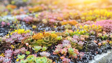 Foto op Canvas Sedum, mosses and low plants for a rock garden or extensive green roof © leszekglasner