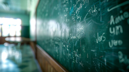 Chalkboard background with rubbed chalk texture. School university education, learning concept.