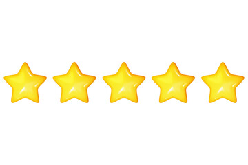 3D Five  Star Rating Vector 3d bubble rating five stars for best excellent services rating for satisfaction. 3d 5 star for quality customer rating feedback concept from client employee, product review