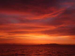 Fototapeta na wymiar bodrum sunset scenery mediterranean sea aegean coast of turkey 