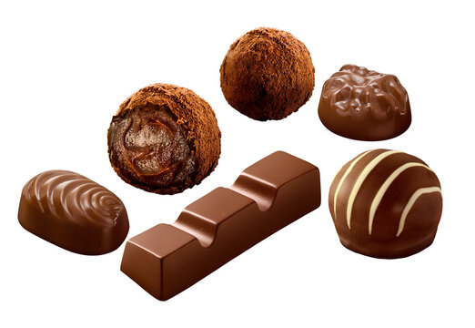 composi&ccedil;&atilde;o com bombons de chocolate ao leite isolado em fundo transparente