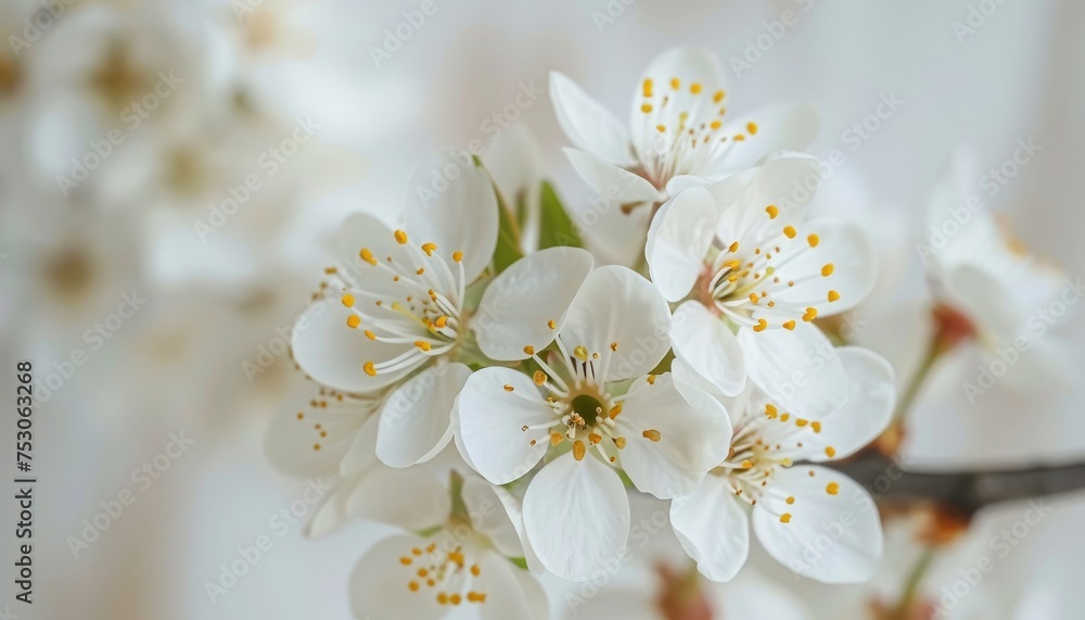 Poster serene and elegant minimalistic spring abstract background featuring a tranquil white color palette
