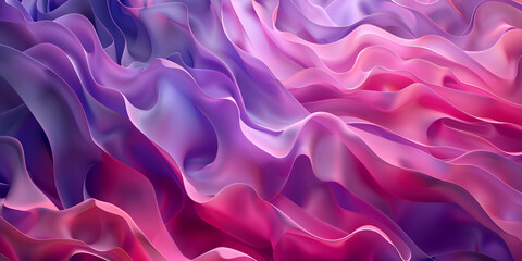 Trendy liquid 3D illustration background of pink lilac violet satin waves, modern flowing gradient...
