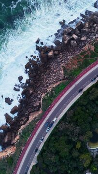 Aerial drone footage of the rocky coast along the Atlantic ocean. Boca do inferno, Portugal
