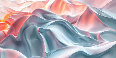 Trendy liquid 3D illustration background of blue beige orange satin waves, modern flowing gradient...