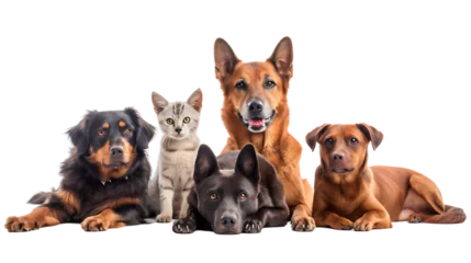 Fototapeten Group of pets together over white banner isolated on transparent background © Rosie