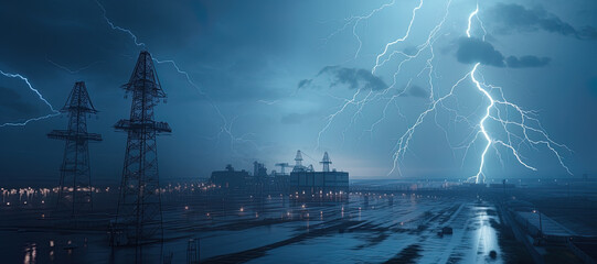 power plants, electricity, lightning 10 - obrazy, fototapety, plakaty
