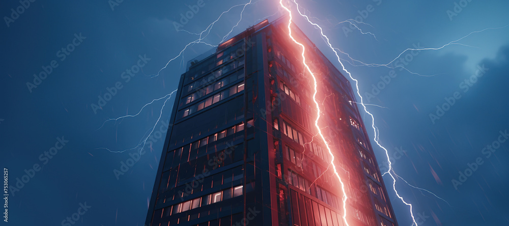 Wall mural building, lightning strike, skyscrapers 10