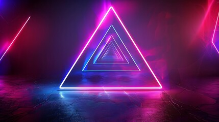 Abstract background with neon lights in triangle shape
