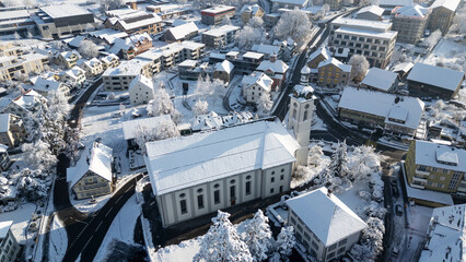 Kirche von Wohlen im Winter - obrazy, fototapety, plakaty
