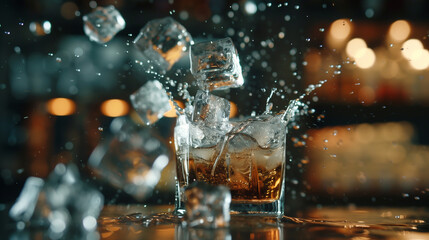 Ice flow in a whiskey glass - obrazy, fototapety, plakaty