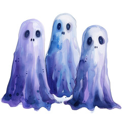 Three Ghosts With Spooky Eyes On White Background