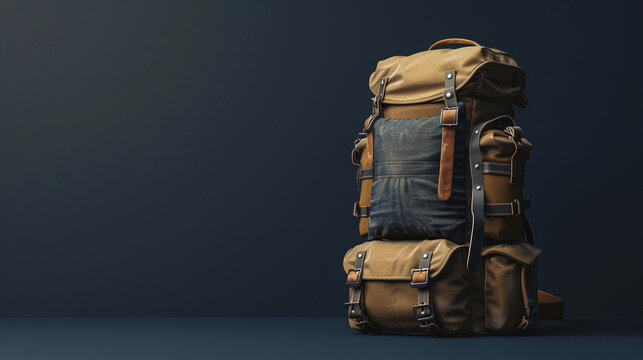 Hiking bag for mockup 3d render illustration with copy space. Modern design hiking backpack.