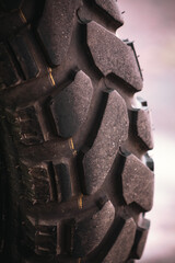 Motorcycle tire close-up, motor wheel, tire tread