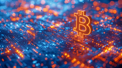 Bitcoin on Computer Motherboard AI Generated