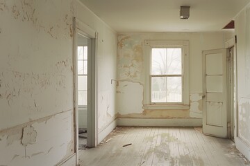 Abandoned Room with Peeling Paint and Wooden Floor