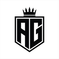 AG Logo monogram bold shield geometric shape with crown outline black and white style design