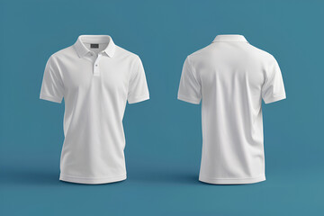 Fashion Classic white Polo T-shirt, mockup on blue background. Space for design, print and showcasing. Generate Ai..