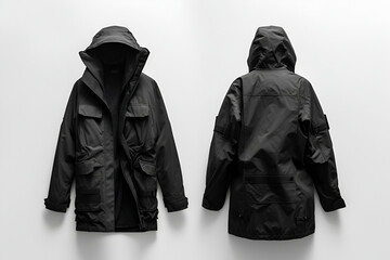 Fashion black raincoat jacket mockup. Space for design, print and showcasing. Generate Ai..