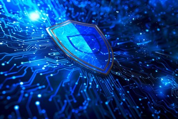 Blue security shield digital protection cyber hacking prevention