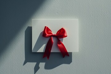 Gift white box with red ribbon on white background