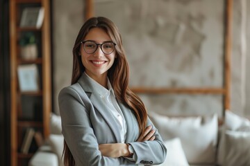 Chic Businesswoman with Glasses in Modern Office