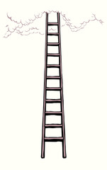 Vector drawing of high ladder at clouds