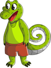 Cute cartoon lizard in clothes smiling. Vector illustration. Mascot.
