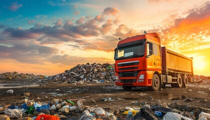 truck stands on a large garbage dump